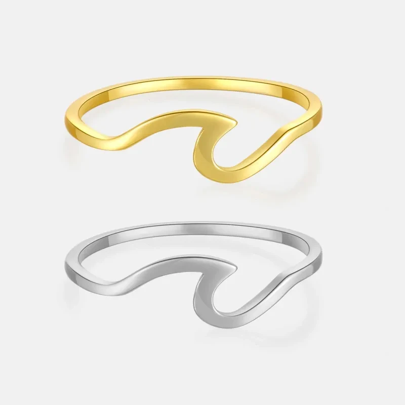 Minimalist Wave Design Sterling Silver and Gold-Plated Rings