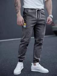 Stylish Mens Tapered-Fit Jogger Jeans - Comfort Drawstring Waist, Versatile Everyday Streetwear