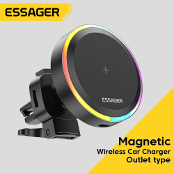 Essager RGB Magnetic Car Phone Holder Qi 15W Wireless Charger - Universal Phone Holder Stand for iPhone 15, 14, 13 Pro Max, Samsung