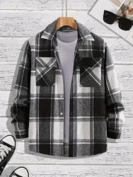 Premium Mens Plaid Casual Shirt - Turn-Down Collar, Long-Sleeve, Classic Style - Comfortable & Durable for Everyday Fashion