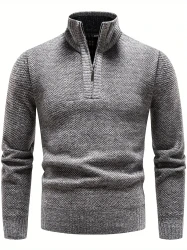 Cozy Mens Herringbone Twill Pullover Sweater Jacket - High Neck, Mid Stretch, Casual Style - Perfect for Fall Winters Chilly Days - Comfort Fit, Stylish & Versatile