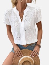 Women's Solid Color Hollow Embroidered Top