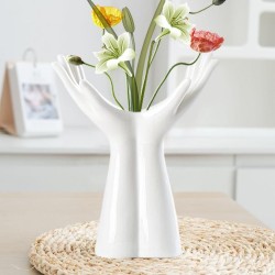 Nordic Style Ceramic Hand Vase - Modern Creative Flower Arrangement Vase for Home, Office, Desktop, and Living Room Decor