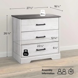 Prepac Rustic Ridge Farmhouse 3-Drawer Nightstand, Washed White, ADNR-1603-1