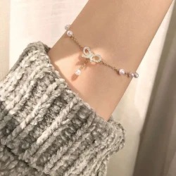 Elegant Heart Bow Pearl Bracelet