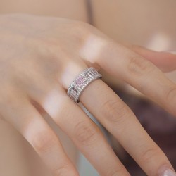 Radiant Pink Ice Flower Zirconia Wedding Ring