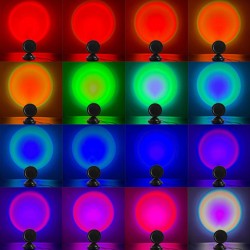 Mini USB Sunset Lamp LED Projector Night Light - 16 Colors Switch Rainbow Atmosphere Home Bedroom Background Wall Decoration Gift