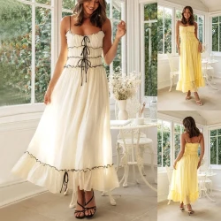 Summer Spaghetti Strap Bow Pleat Dress