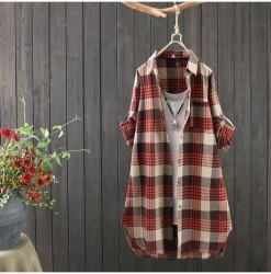 Casual Plaid Shirt Women's Mid-length Loose Korean Style