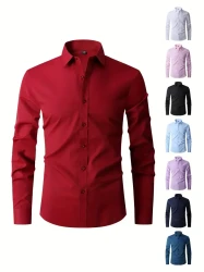 Mens Slim Fit Dress Shirt - Solid Color, Comfortable Cotton Blend, Ideal for Business & Casual Occasions, Perfect Gift for Men