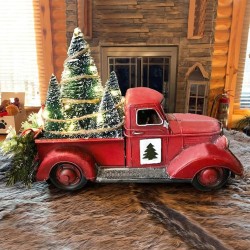 Christmas Red Truck Resin Ornament - Light-Up Car Decoration for Garden, Yard, Tree, and Home