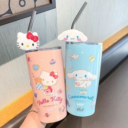 Sanrio Hello Kitty Straw Cup – Cinnamoroll, Cute Cartoon Kuromi, Heat Preservation, Cold Insulation, Stainless Steel Water Cup, Perfect Gifts