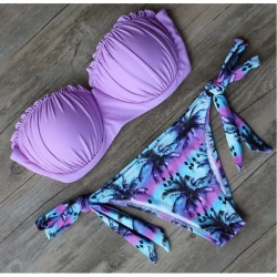 Women's Tropical Bandeau Bikini Set - Palm Print Two-Piece Swimsuit