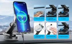 ITUMU 15W Fast Charging Wireless Car Charger Mount, USB Type-C Automatic Clamping Phone Holder for Dashboard/Air Vent