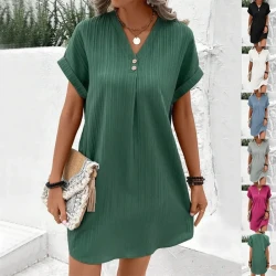 Fashion V-neck Short-sleeved Dress Womens Clothing