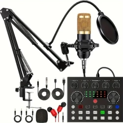 Podcast Equipment Bundle, With BM800 Podcast Microphone And V8 Sound Card, Voice Changer - Audio Interface -Perfect For Recording, Singing, Streaming And Gaming Eid Al-Adha Mubarak