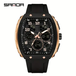 SANDA Men's Fashion Casual Sports Waterproof Dual Display Square Watches