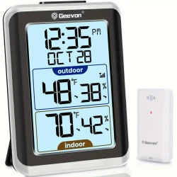 Indoor Outdoor Thermometer Wireless Digital Hygrometer Temperature Gauge With Time 200ft/60m Range Temperature Humidity Sensor