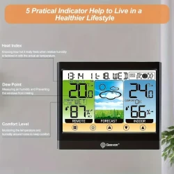 Weather Station Wireless Indoor Outdoor Thermometer Hygrometer With Dew Point, Heat Index, Touch LCD Display Digital Weather Thermometer With Alarm Clock And Adjustable Backlight