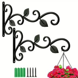 2pcs Rustic Wrought Iron Wall Bracket Plant Hooks, Metal Hangers For Hanging Indoor Outdoor Plants