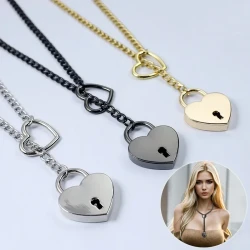 Slip Chain Necklace Heart O-Ring  Adjustable Heart Shaped Lock Core With Key