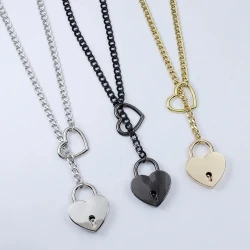 Slip Chain Necklace Heart O-Ring  Adjustable Heart Shaped Lock Core With Key