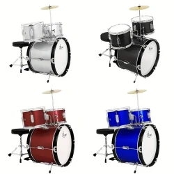 SLADE L7006 Drum Set Three Drums One Cymbal Double-sided Thickened PVC Drum Film Maple Drum Cavity Metal Parts Made Of Alloy Material Maple Drum Sticks No Tools Required, Height Can Be Adjusted At Will Bass Drum*1 Snare Drum*1 Tom Drum*1 Cymbal*1 Drum Sti