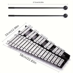 30-Key Glockenspiel Xylophone With Wooden Frame And Aluminum Bars - Includes Carrying Case, Perfect Educational Percussion Instrument Gift