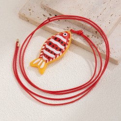 Small Goldfish Pendant Necklace Leather Wax Rope Handmade