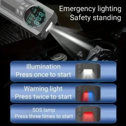 Portable Cordless Car Battery Emergency Starter with Tire Air Pump, Air Compressor, LED Display, Flashlight, and Mobile Power Supply - USB Charged Lithium Battery