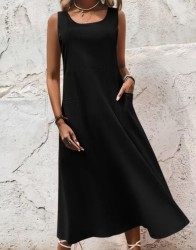 Summer Sleeveless Long Dress With Pockets Fashion