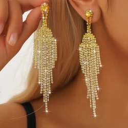 Full Rhinestone Tassel Earrings