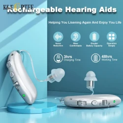 Premium Rechargeable Hearing Aids for Seniors - Advanced Noise Cancelling, Volume Control, Digital Sound Amplification, Comfortable BTE Design