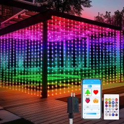 RGB Curtain Lights – App Controlled Curtain Lights, 400 LEDs, DIY Programmable Light String for Bedroom Decoration, Color Changing Lights, Dynamic Patterns, Letters, Numbers, Music Rhythm LED Light String for Christmas Wedding Party Yard (6.6 x 6.6 ft)