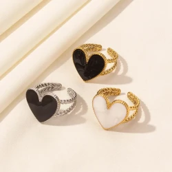 Stainless Steel Vintage Love Heart Enamel Ring - Unique Statement Design