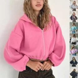 Casual Solid Color Hooded Short Jacket