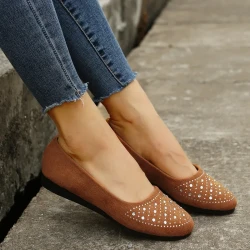 Fashion Flats Shoes With Rhinestones Casual Round Toe Loafers For Women