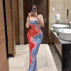 Slim Slit Tube Long Dress Summer Sexy Pint Party Beach Dresses