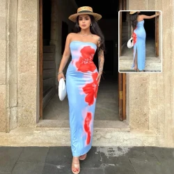 Slim Slit Tube Long Dress Summer Sexy Pint Party Beach Dresses