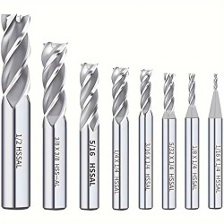 8pcs HSS Straight End Mill Set 4 Flutes, 1/16" to 1/2" Precise Milling Cutter Bits For Metal, Wood Plastic Durable Versatile