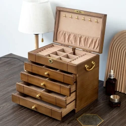 Solid Wood Jewelry Box Retro With Lock Wooden Storage Exquisite