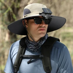 Wide Brim Solar Fan Outdoor Fishing Hat-Solar & USB Charging