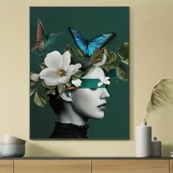 Frameless Butterfly & Woman Canvas Print Wall Art