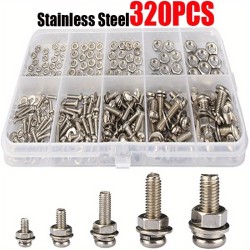 320pcs Stainless Steel SS304 Screws Assortment Kit, An Head Screws Nuts Bolts M2 M2.5 M3 M4 M5 Metric Nut and Bolt Set